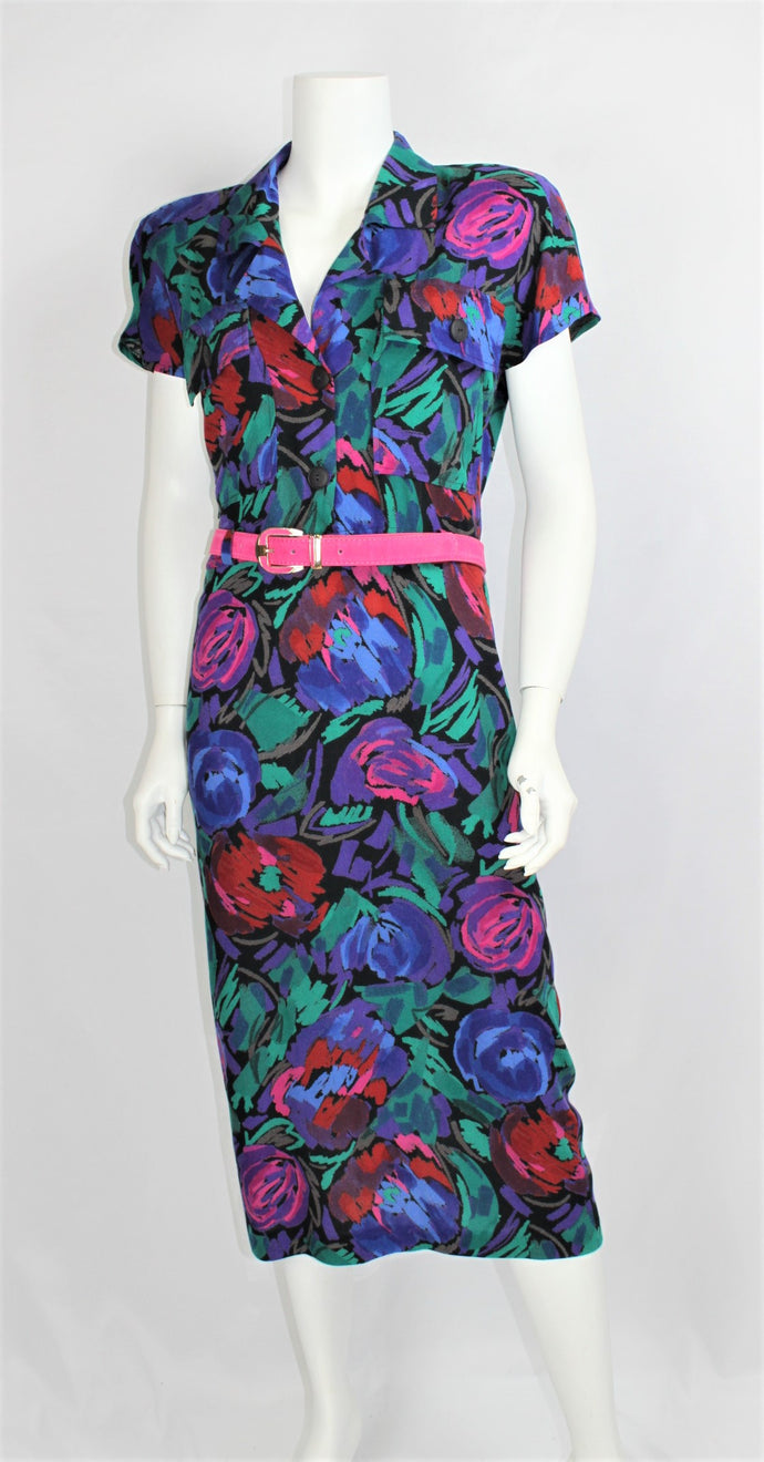 Eighties Graphic Floral Day Dress