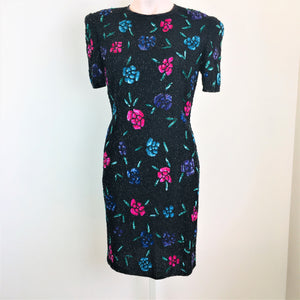 1980's Beaded Floral Cocktail Dress